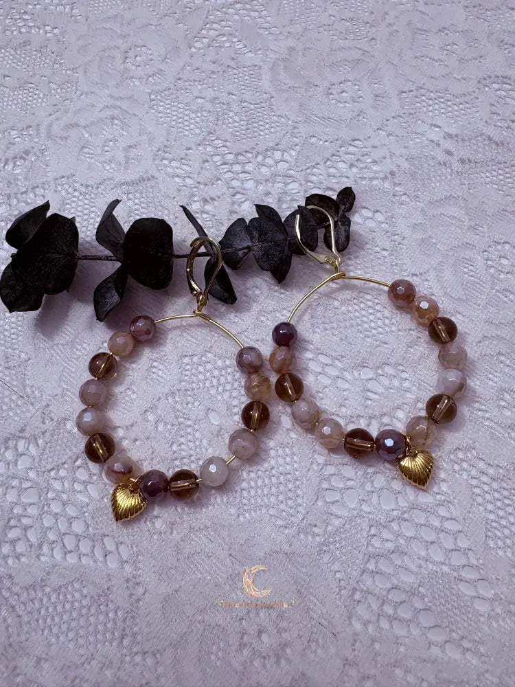 Autumn’s Quiet Light Smoky Quartz & Mystic Moonstone Hoop Earrings