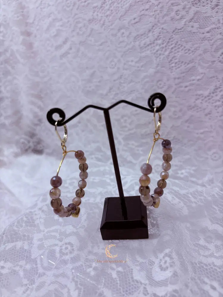 Autumn’s Quiet Light Smoky Quartz & Mystic Moonstone Hoop Earrings