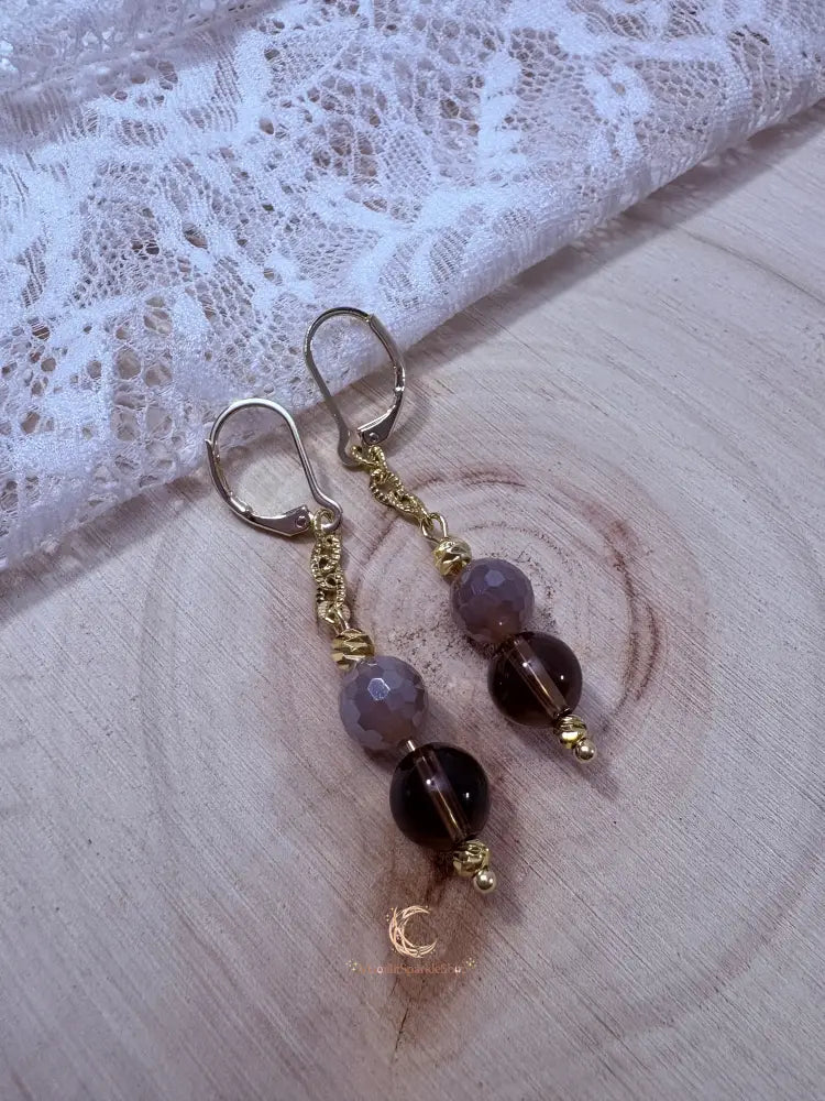 Autumn’s Quiet Light Smoky Quartz & Mystic Moonstone Drop Earrings