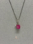 Pink Moonstone Pendant Necklace with Heart Charm - Sterling Silver Box Chain 18