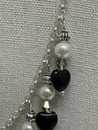 Black Onyx & White Pearl Silver Necklace - 17.75 Inch
