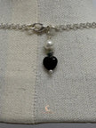 Black Onyx & White Pearl Silver Necklace - 17.75 Inch