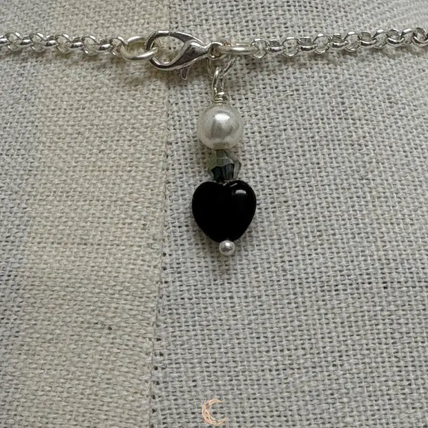 Black Onyx & White Pearl Silver Necklace - 17.75 Inch