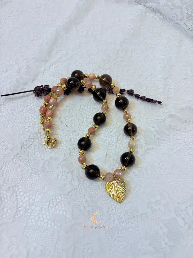 Eclipse of the Light Necklace | Smokey Quartz, Sunstone & 18K Gold Filled