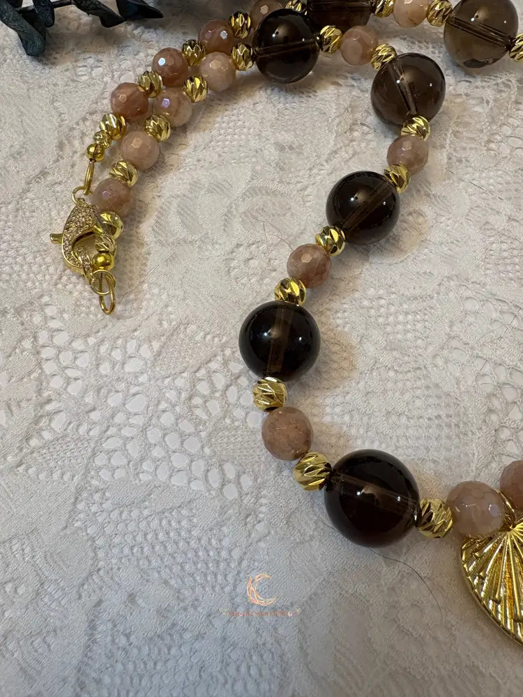 Eclipse of the Light Necklace | Smokey Quartz, Sunstone & 18K Gold Filled