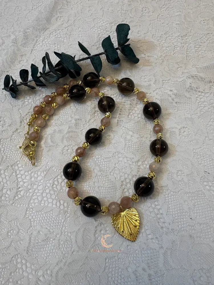 Eclipse of the Light Necklace | Smokey Quartz, Sunstone & 18K Gold Filled