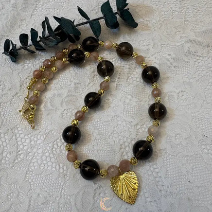 Eclipse of the Light Necklace | Smokey Quartz, Sunstone & 18K Gold Filled