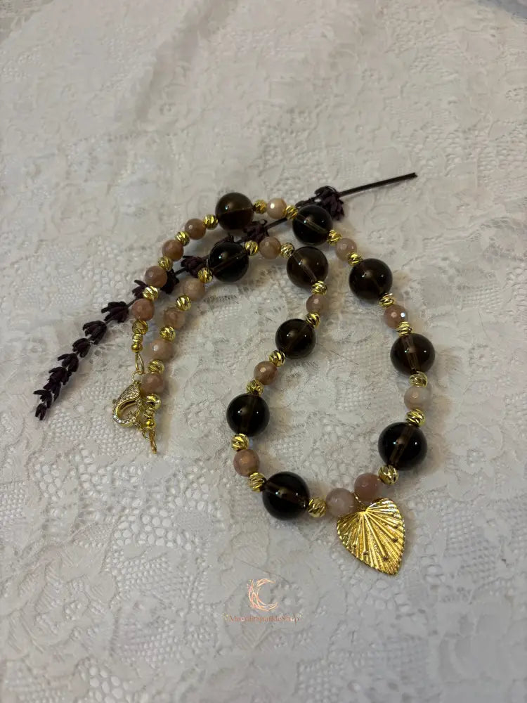 Eclipse of the Light Necklace | Smokey Quartz, Sunstone & 18K Gold Filled