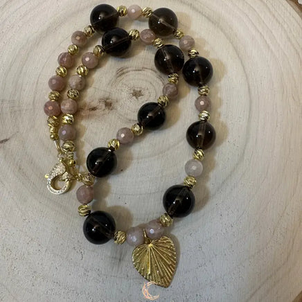 Eclipse of the Light Necklace | Smokey Quartz, Sunstone & 18K Gold Filled