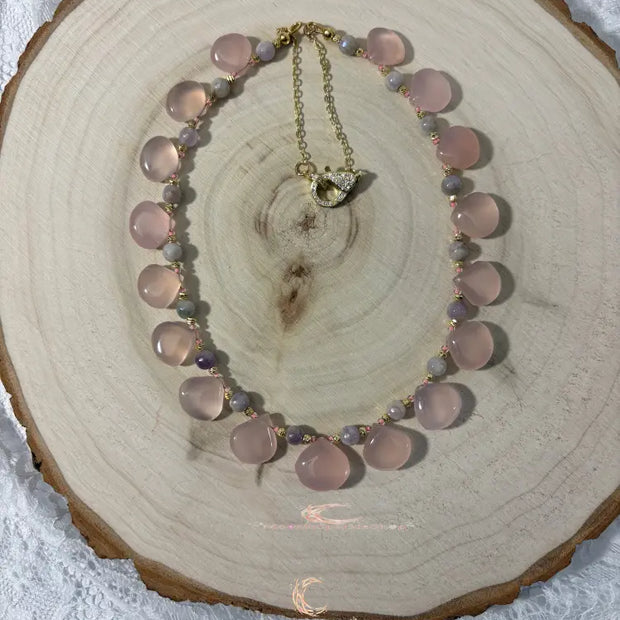 Ethereal Bloom Necklace - Pink Chalcedony, Lavender Jade & 18K Gold Filled Necklace