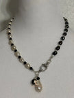 Between Shadow & Light Necklace – Pearl, Moonstone & Black Spinel Asymmetrical Necklace