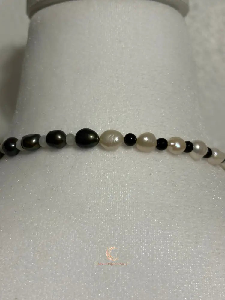 Between Shadow & Light Necklace – Pearl, Moonstone & Black Spinel Asymmetrical Necklace