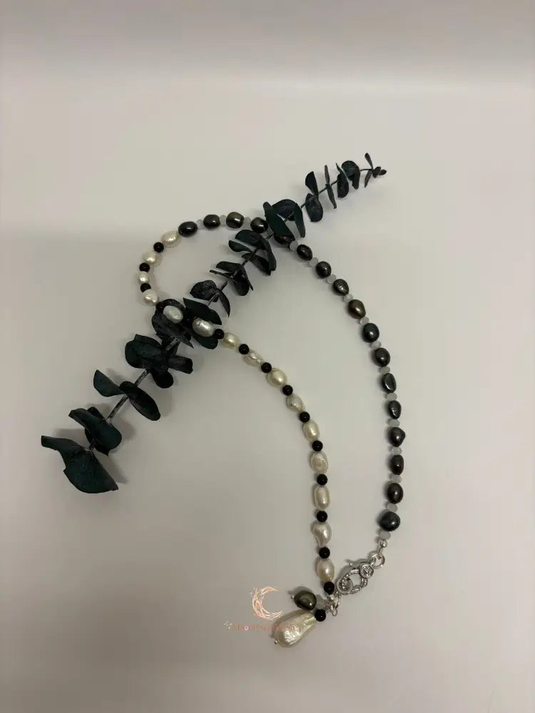 Between Shadow & Light Necklace – Pearl, Moonstone & Black Spinel Asymmetrical Necklace