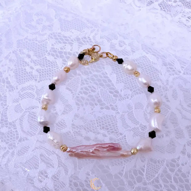 Blush Baroque Pearl Bracelet with Gold Accents | Knowing Collection
