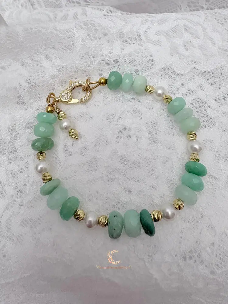 Emergence of Light Bracelet – Chrysoprase, Cultured Pearl & 18K Gold Filled