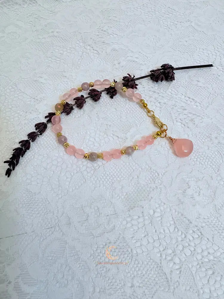 Ethereal Bloom Bracelet | Pink Chalcedony & Lavender Jade Gold Filled Bracelet