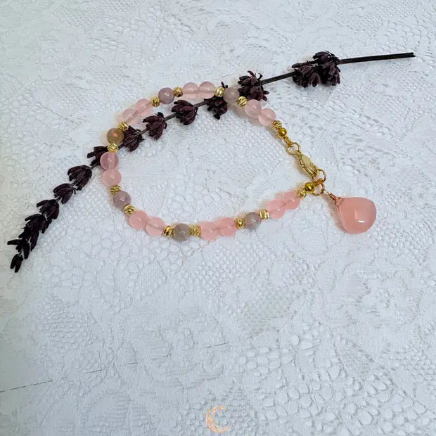 Ethereal Bloom Bracelet | Pink Chalcedony & Lavender Jade Gold Filled Bracelet