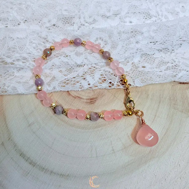 Ethereal Bloom Bracelet | Pink Chalcedony & Lavender Jade Gold Filled Bracelet
