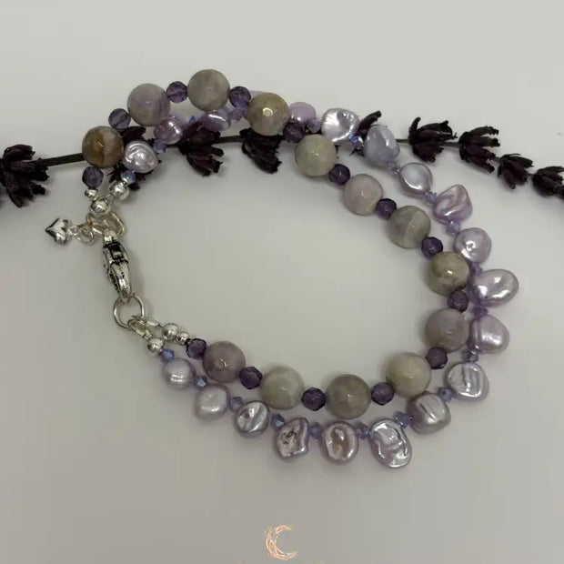 Mystic Moonstone and Pink Keshi Pearl 2 Strand Bracelet