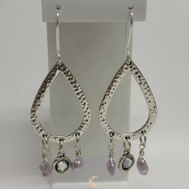 Pink Keshi Pearl and Crystal Silver Tear Drop Earrings