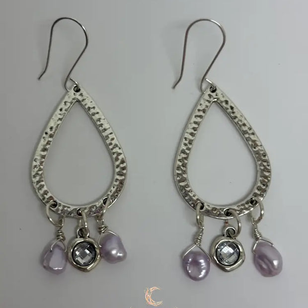 Pink Keshi Pearl and Crystal Silver Tear Drop Earrings