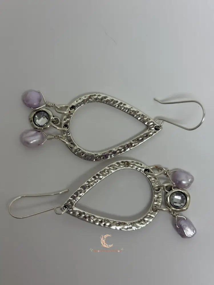 Pink Keshi Pearl and Crystal Silver Tear Drop Earrings