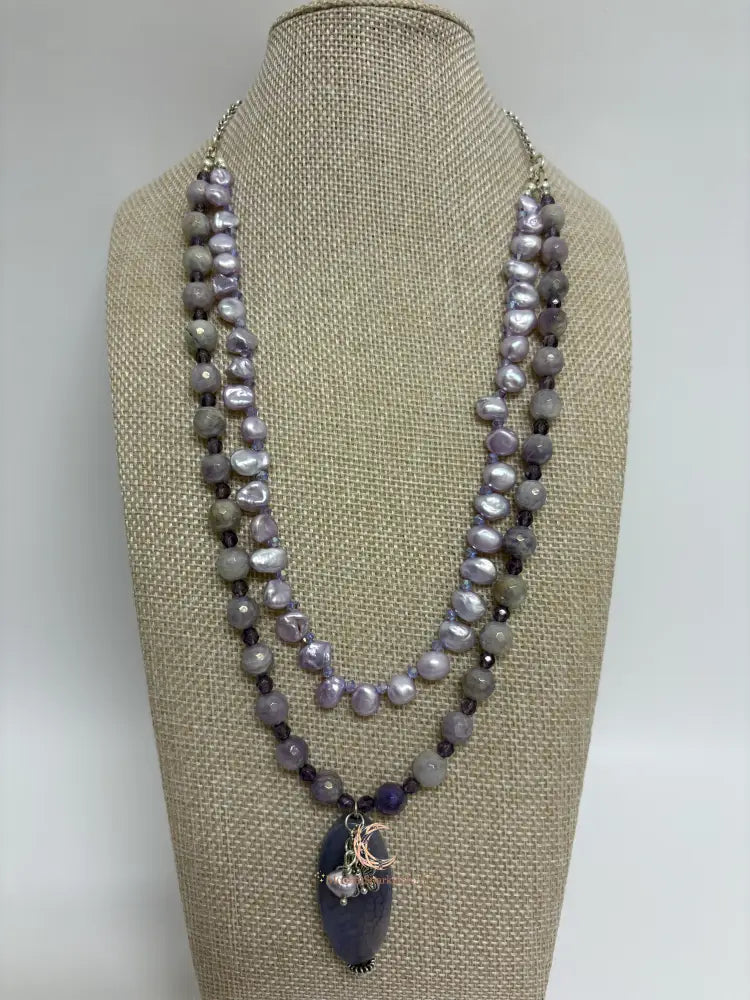 Mystic Moonstone Pink Keishi Pearl Necklace | Handcrafted Gemstone Jewelry
