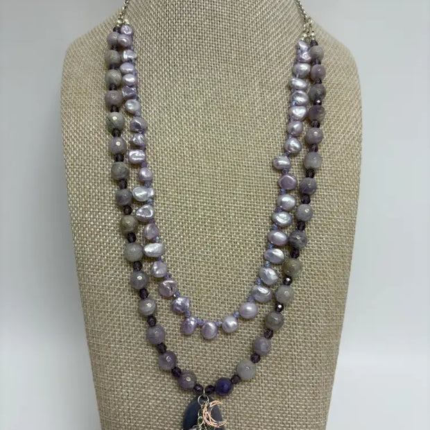 Mystic Moonstone Pink Keishi Pearl Necklace | Handcrafted Gemstone Jewelry