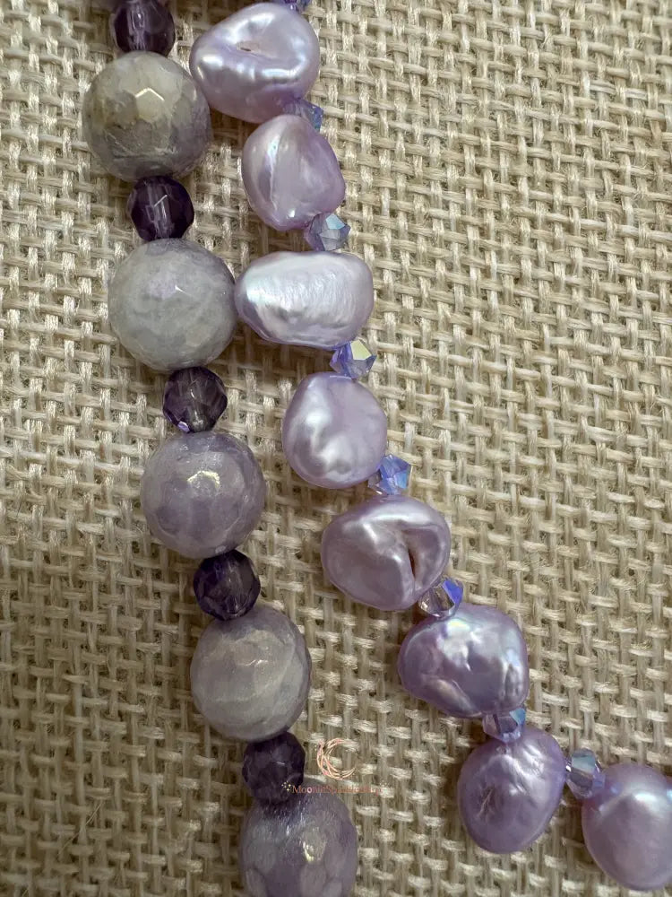 Mystic Moonstone Pink Keishi Pearl Necklace | Handcrafted Gemstone Jewelry