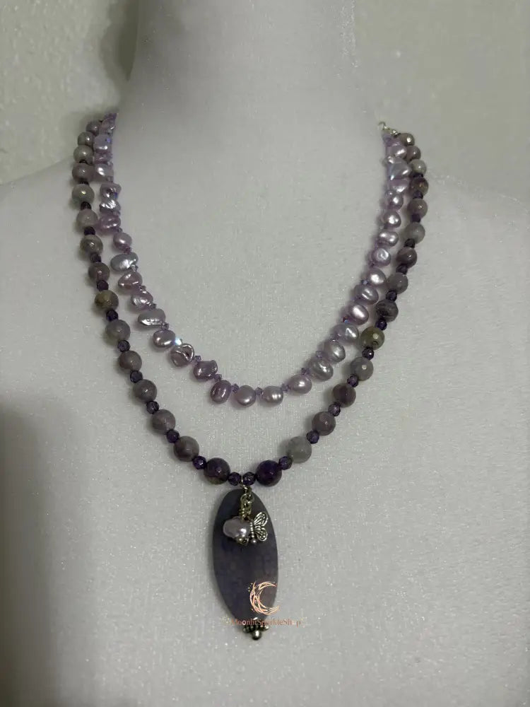 Mystic Moonstone Pink Keishi Pearl Necklace | Handcrafted Gemstone Jewelry