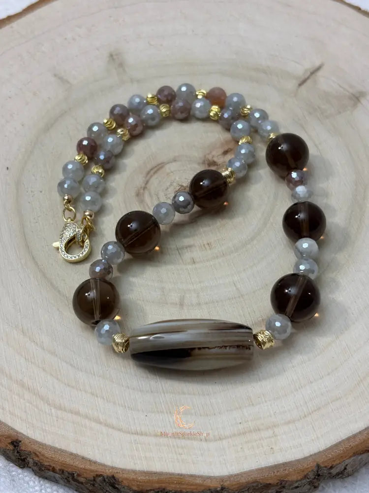 Autumn’s Quiet Light — Smoky Quartz, Mystic Moonstone & Agate Statement Necklace