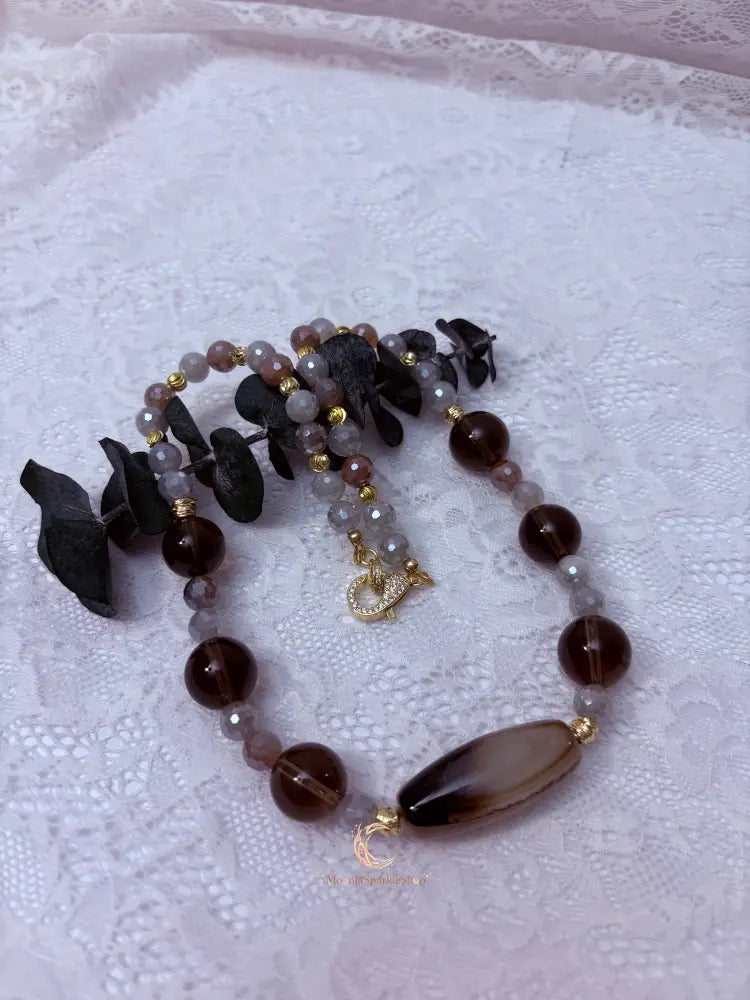 Autumn’s Quiet Light — Smoky Quartz, Mystic Moonstone & Agate Statement Necklace
