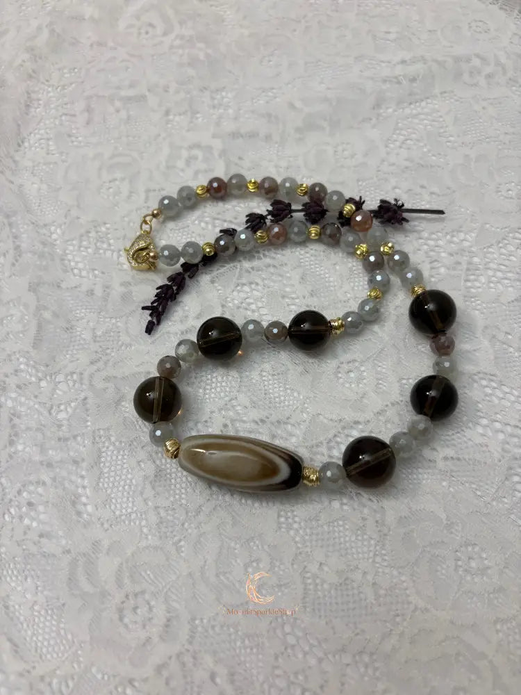 Autumn’s Quiet Light — Smoky Quartz, Mystic Moonstone & Agate Statement Necklace