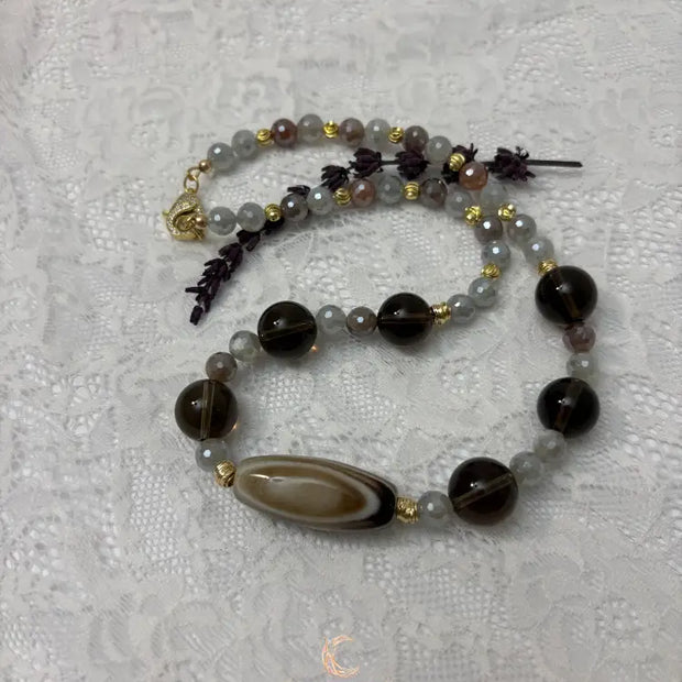 Autumn’s Quiet Light — Smoky Quartz, Mystic Moonstone & Agate Statement Necklace