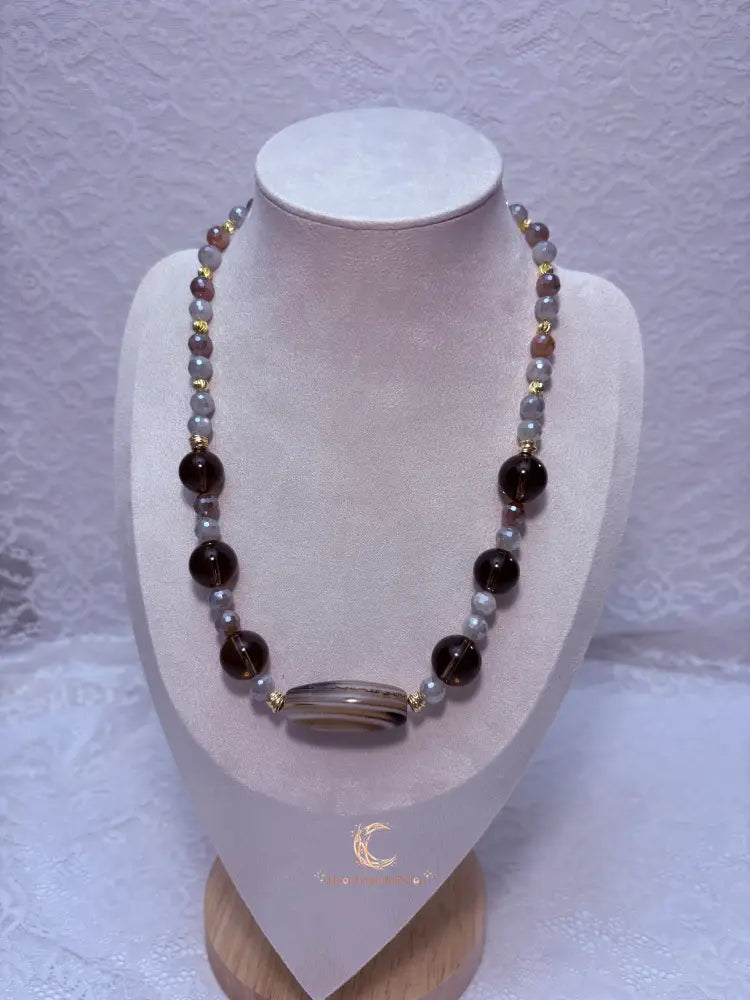 Autumn’s Quiet Light — Smoky Quartz, Mystic Moonstone & Agate Statement Necklace