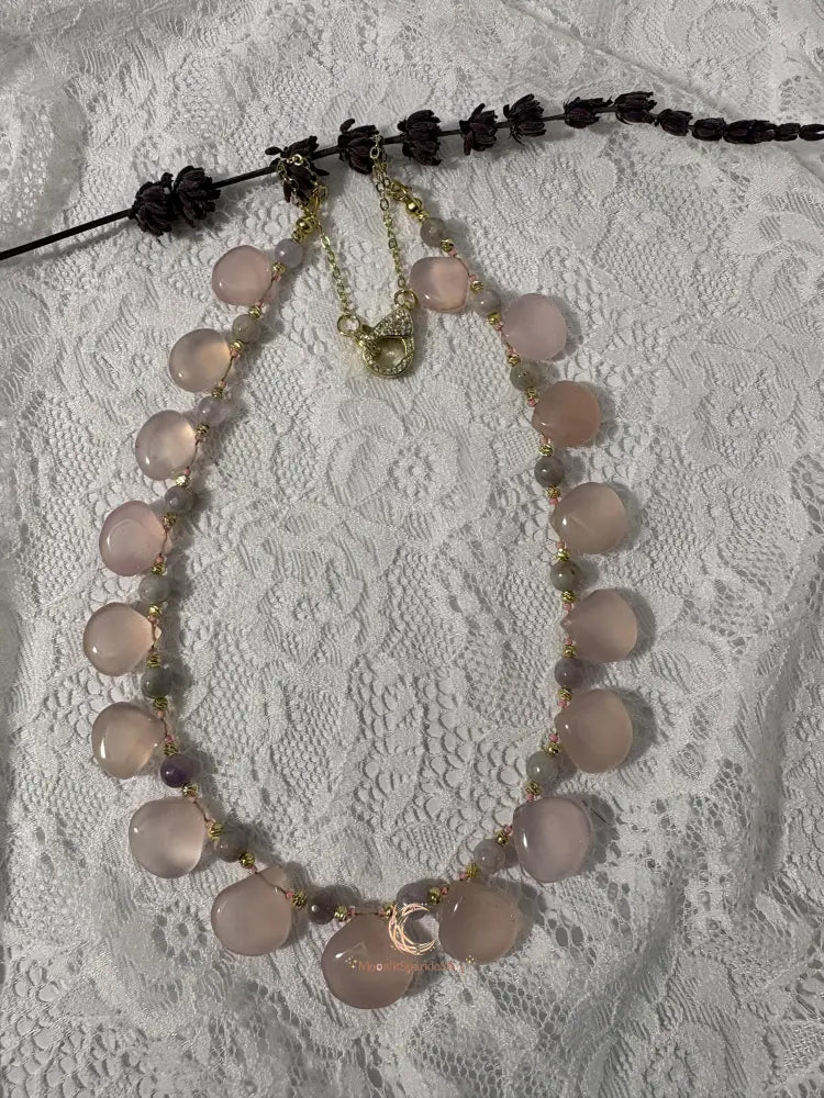 Ethereal Bloom Necklace - Pink Chalcedony, Lavender Jade & 18K Gold Filled Necklace