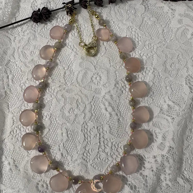 Ethereal Bloom Necklace - Pink Chalcedony, Lavender Jade & 18K Gold Filled Necklace