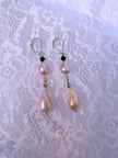 Quiet Balance Drop Earrings | Blush Baroque Pearl & Black Crystal | 18K Gold Filled Elegant Dangles