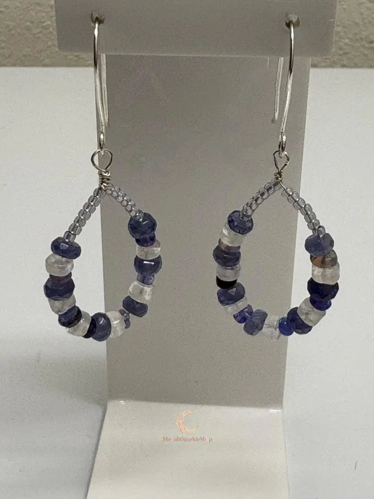Tanzanite Opal Moonstone Earrings - Sterling Silver Handcrafted Drops