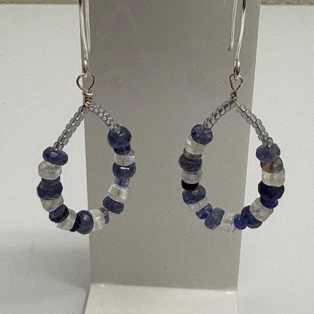 Tanzanite Opal Moonstone Earrings - Sterling Silver Handcrafted Drops