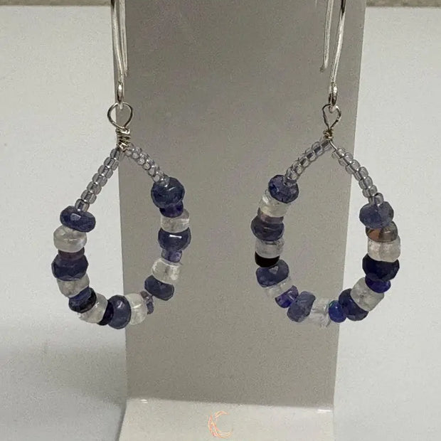Tanzanite Opal Moonstone Earrings - Sterling Silver Handcrafted Drops