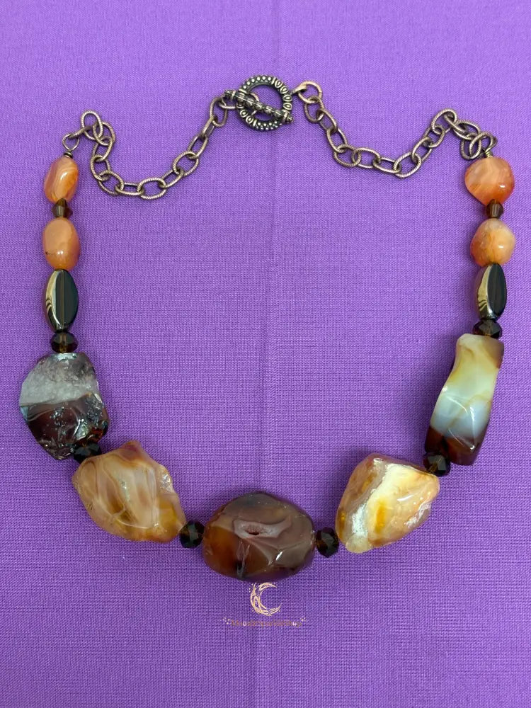 Raw Carnelian Necklace – Chunky Gemstone Antiqued Copper Statement Jewelry