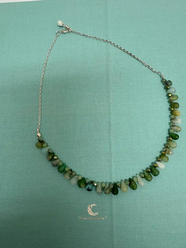 Peruvian Opal Necklace - Blue Green Crystal Sterling Silver Pendant