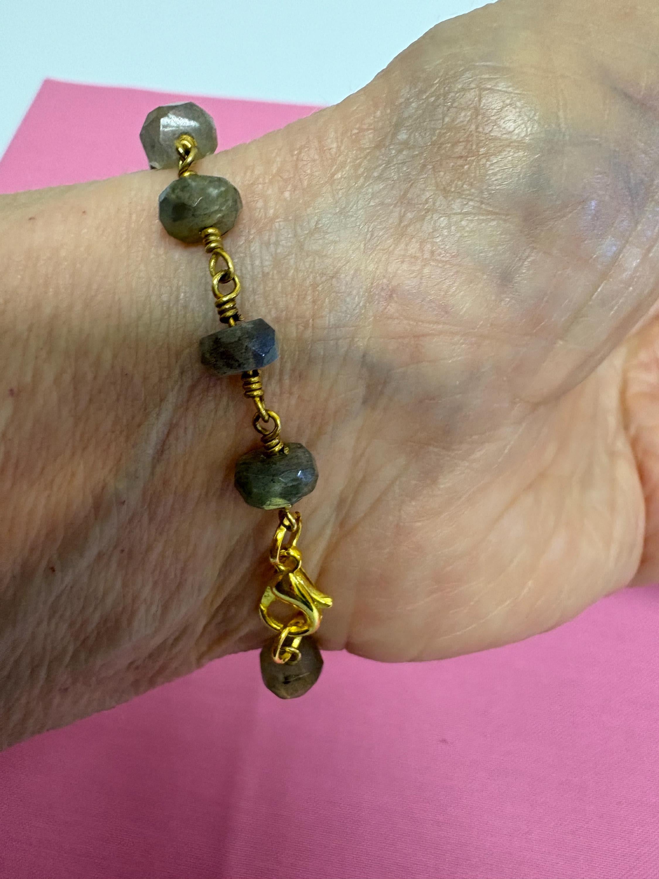 Labradorite Bracelet – Iridescent Gemstone Crystal Jewelry with Gold Plated Clasp