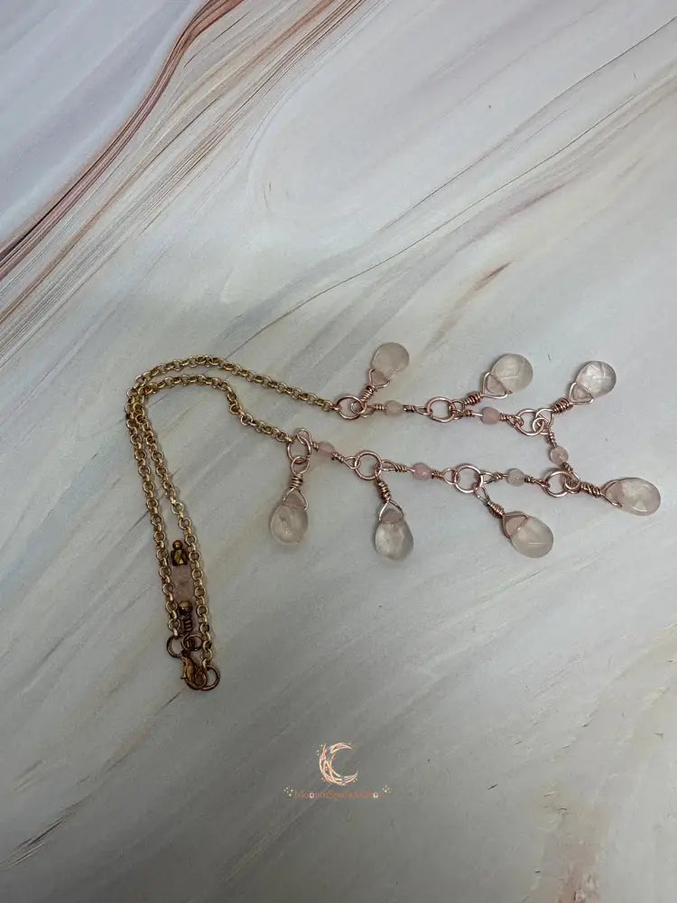 Rose Quartz Teardrop Necklace – Rose Gold Plated Chain Gemstone Jewelry