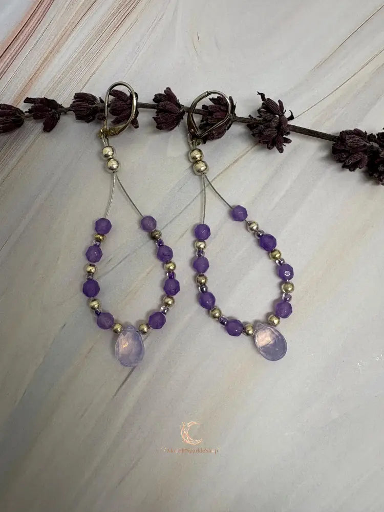 Lavender Quartz Drop Earrings - Czech Crystal Teardrop Sterling Silver