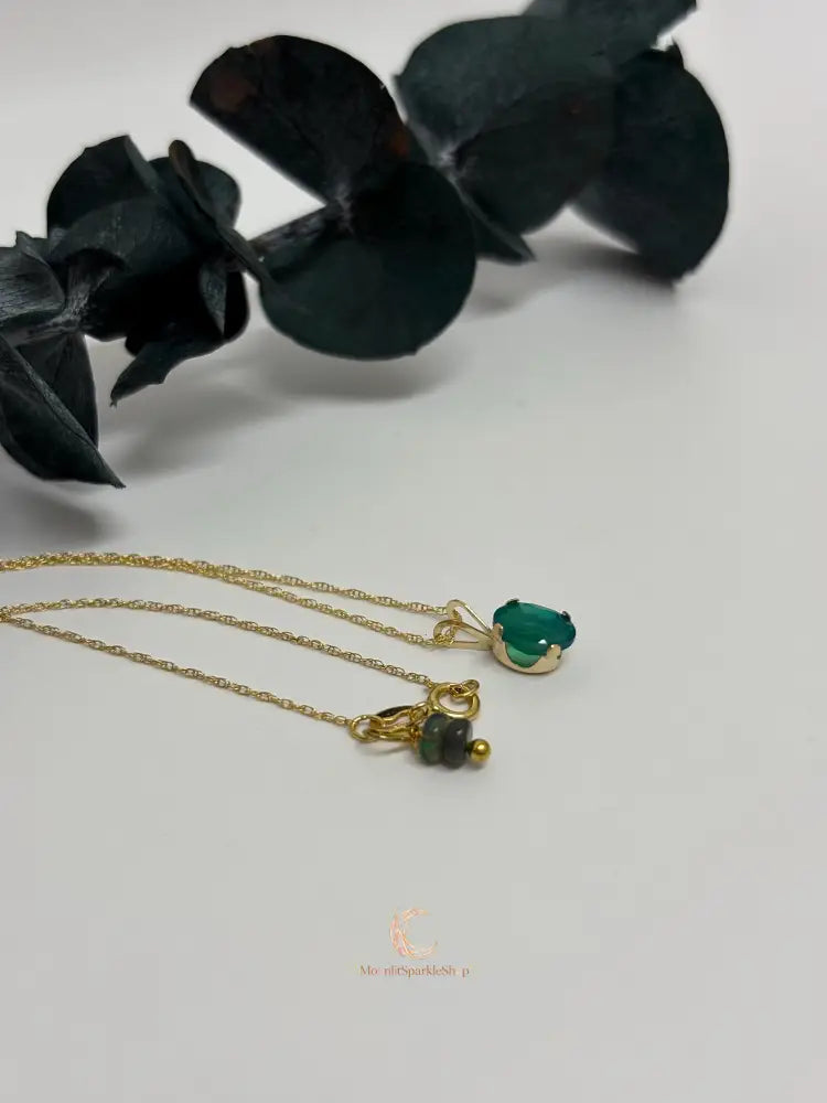 Dark Blue Ocean Opal Necklace – 14K Gold Chain & Rare Gemstone Pendant Jewelry