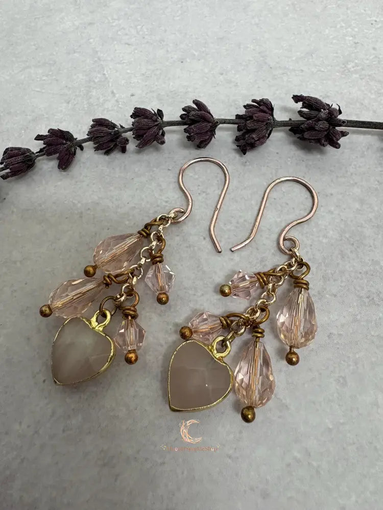 Rose Quartz Dangle Earrings - Pink Crystal Waterfall Drop Rose Gold