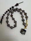 Gray Agate Amethyst Necklace – Dichroic Glass Pendant & Gold Plated Gemstone Jewelry