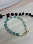 Aquamarine Pearl Bracelet - Sterling Silver with Moonstone & Heart Charm